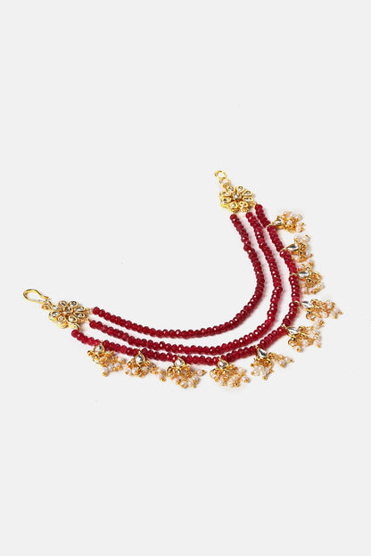 Kundan Red Bead Ear Chain - Set of 2 