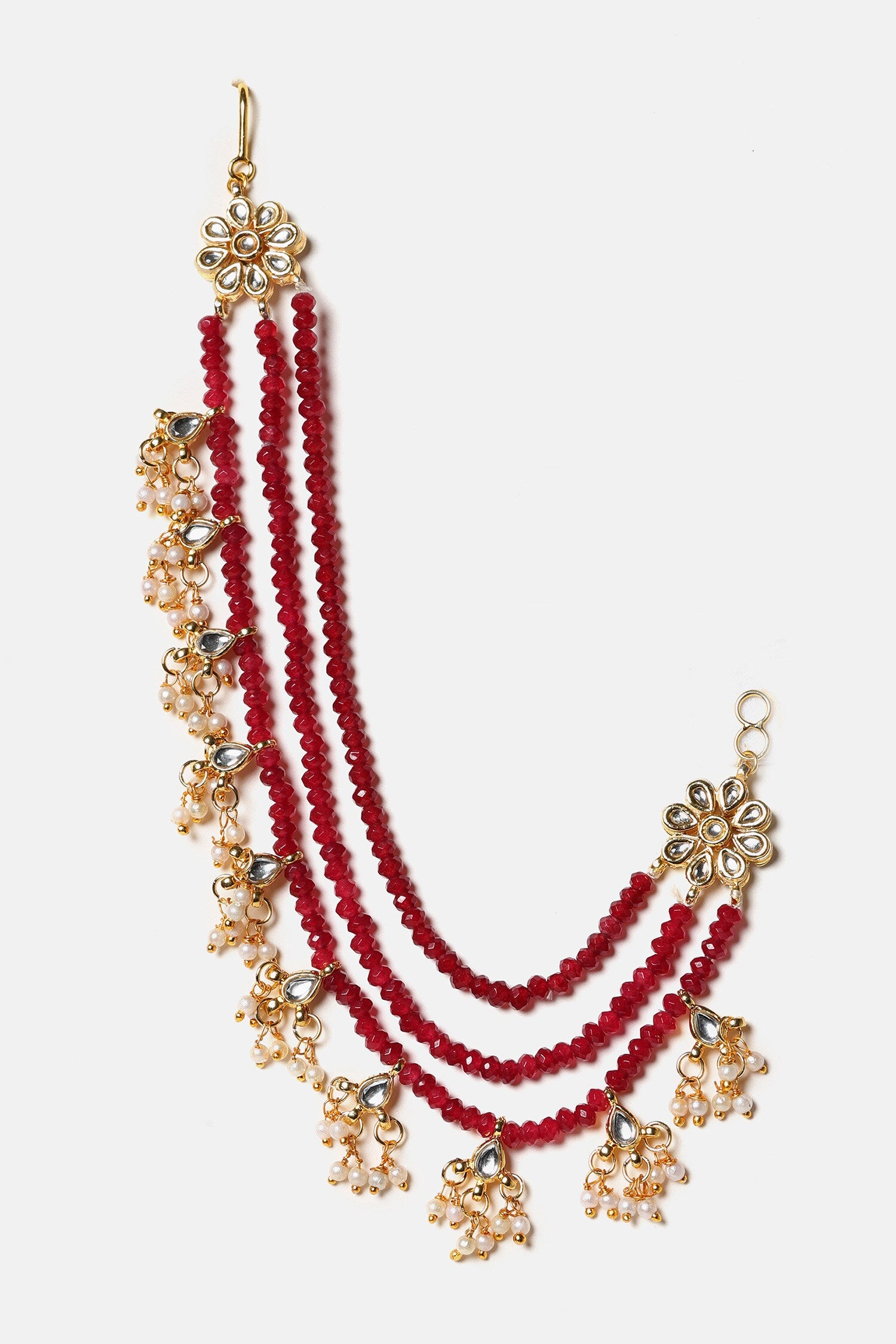 Kundan Red Bead Ear Chain - Set of 2 
