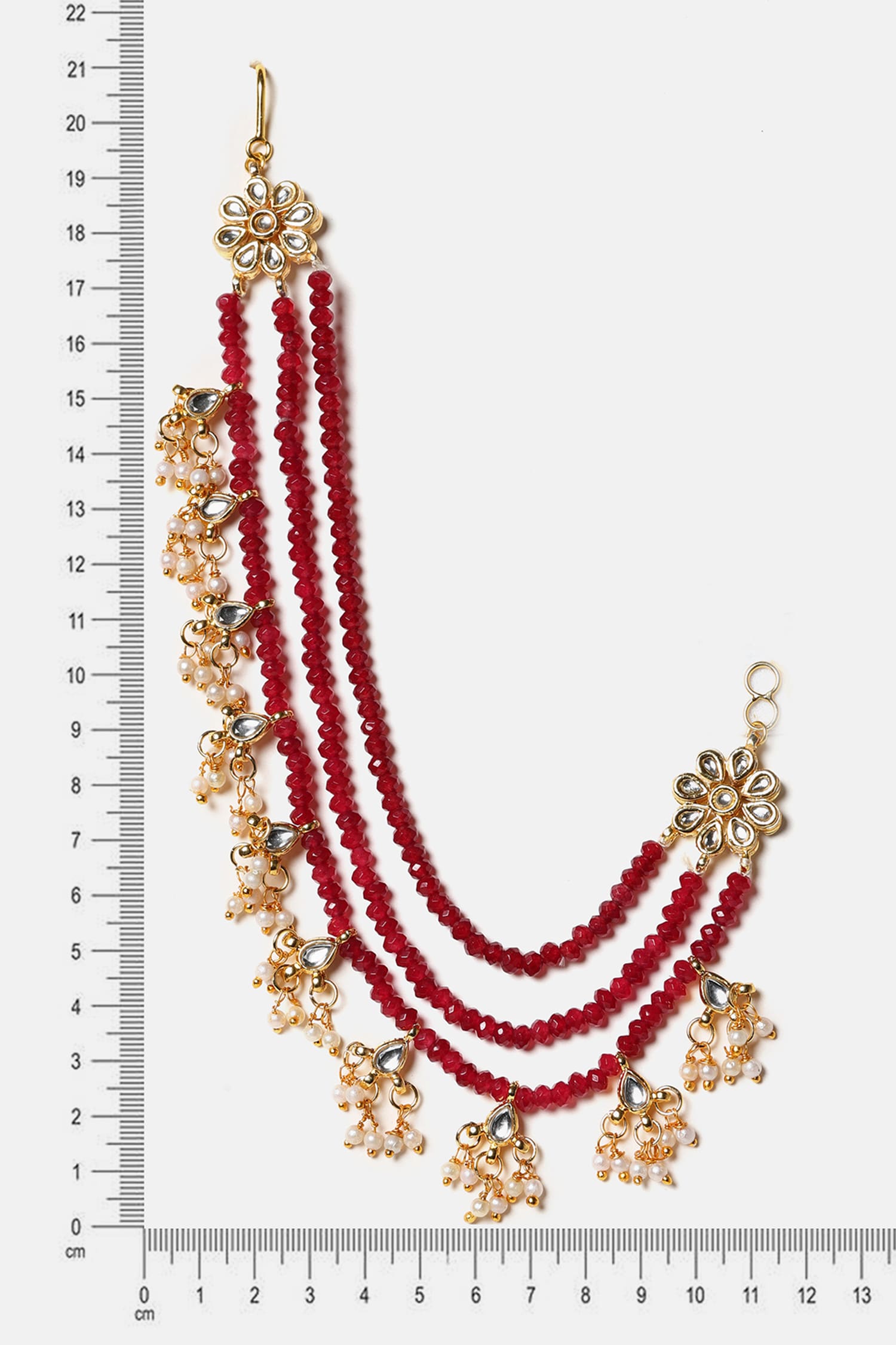 Kundan Red Bead Ear Chain - Set of 2 