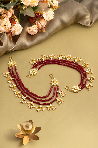 Kundan Red Bead Ear Chain - Set of 2 
