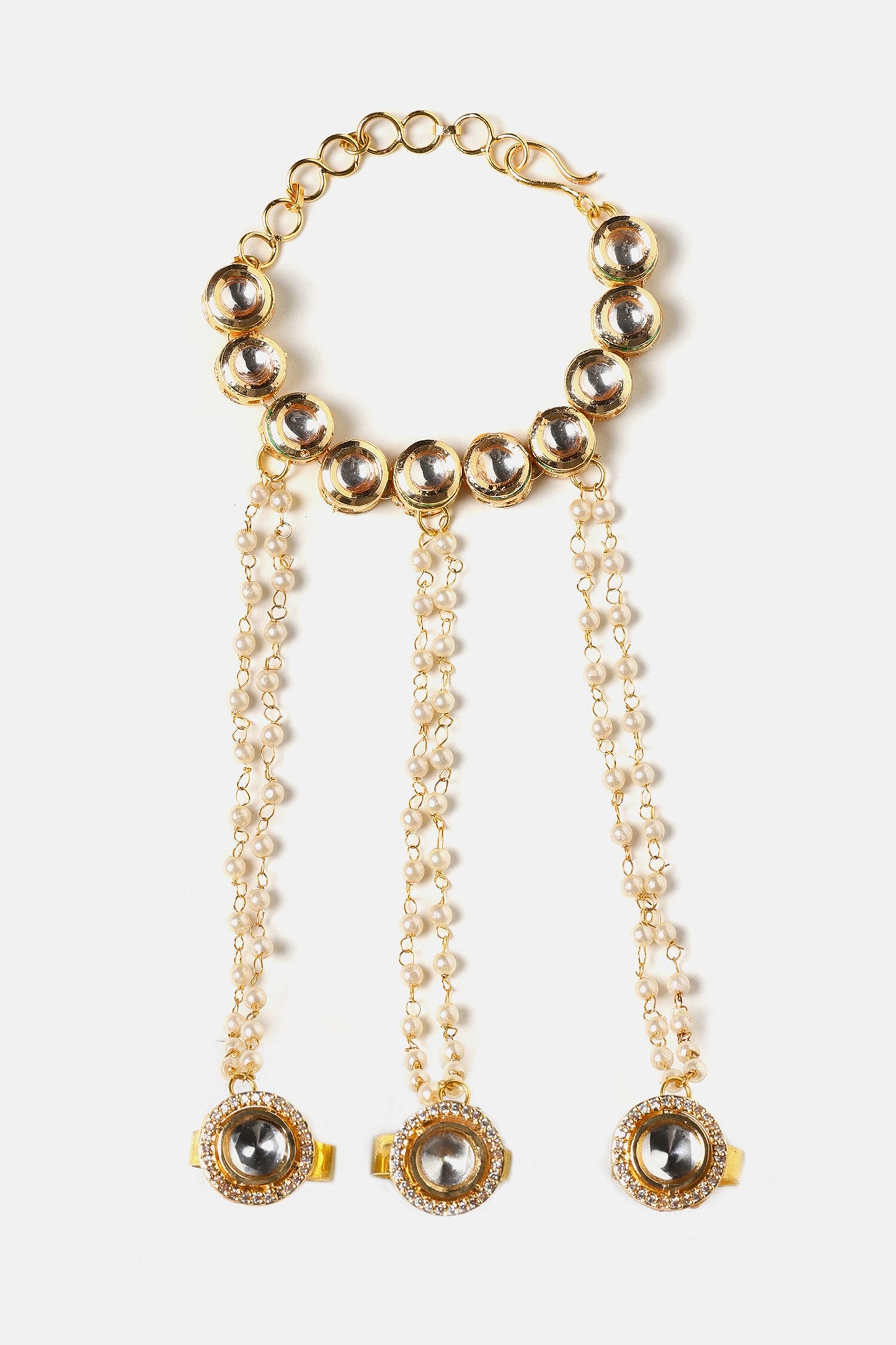 Kundan Pearl Embellished Haathphool - Single Pc 