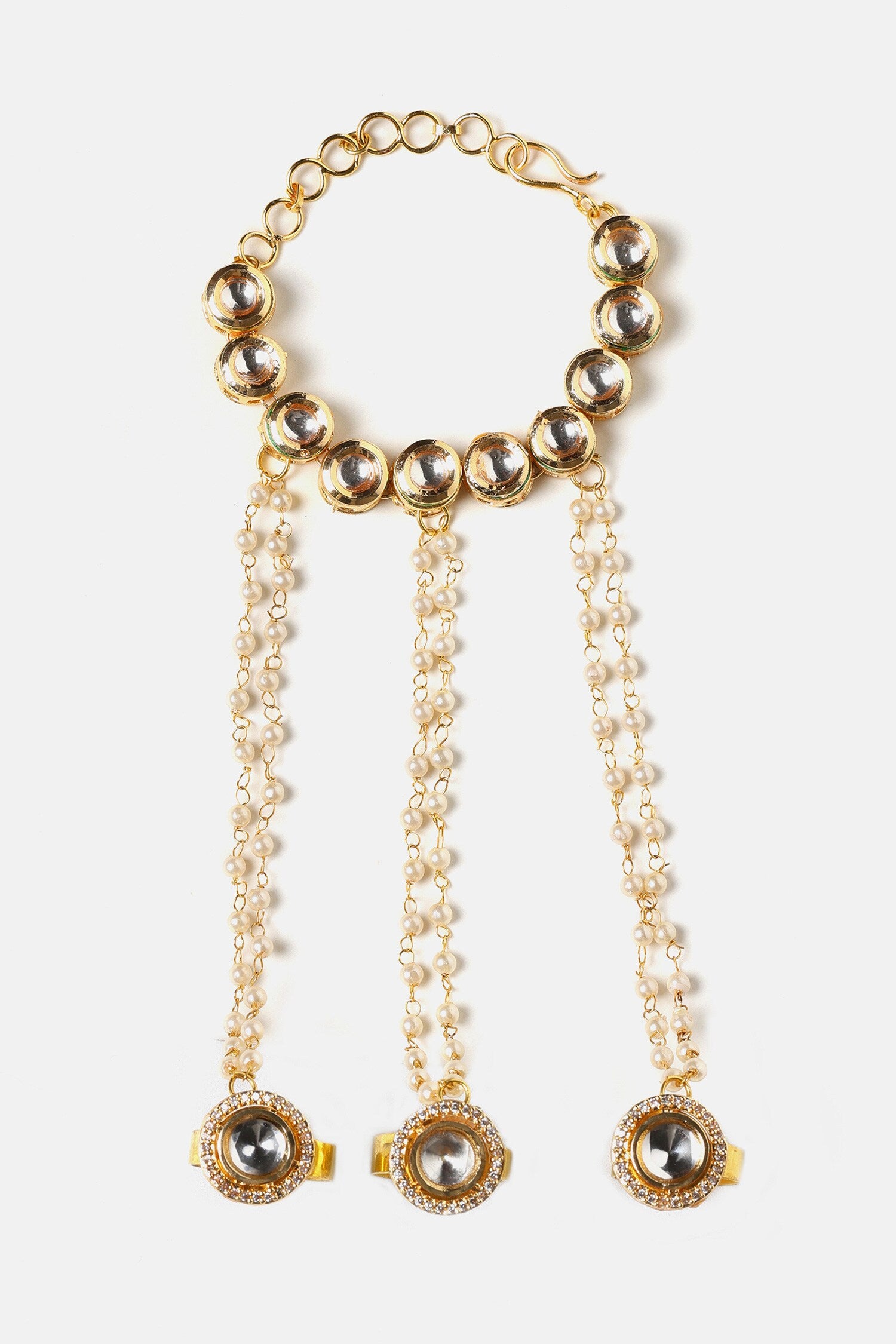 Kundan Pearl Embellished Haathphool - Single Pc 