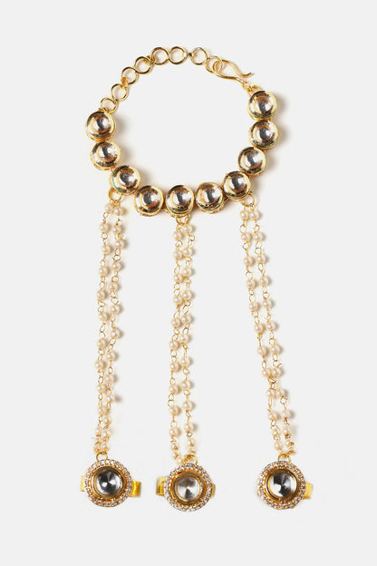 Kundan Pearl Embellished Haathphool - Single Pc 