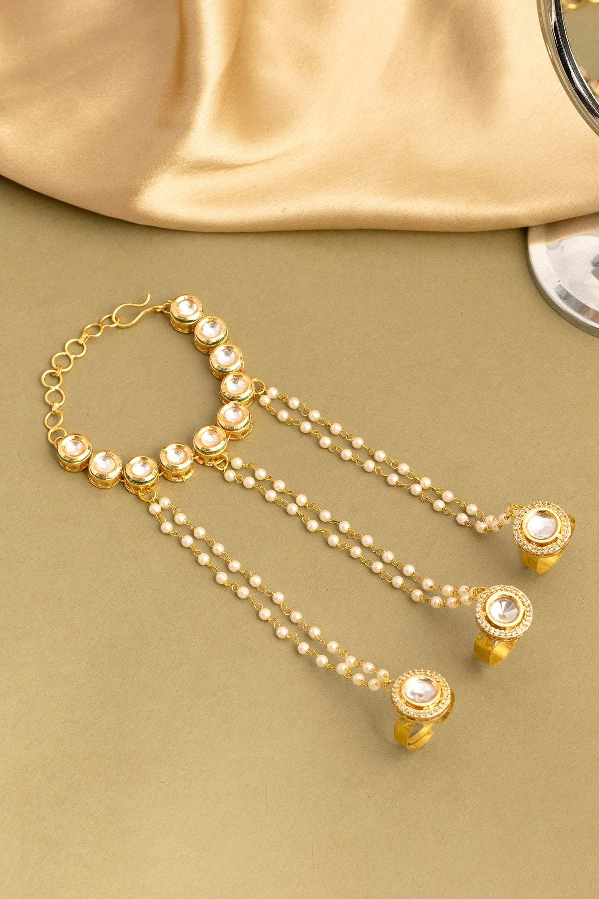 Kundan Pearl Embellished Haathphool - Single Pc 
