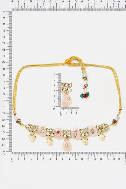 Kundan Pearl Embellished Necklace Set 