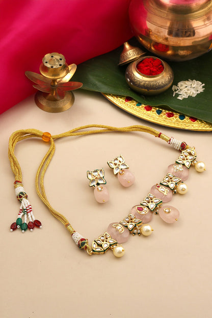 Kundan Pearl Embellished Necklace Set 