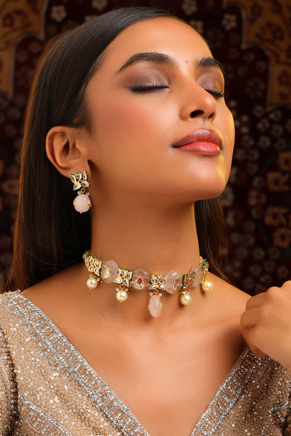 Kundan Pearl Embellished Necklace Set 