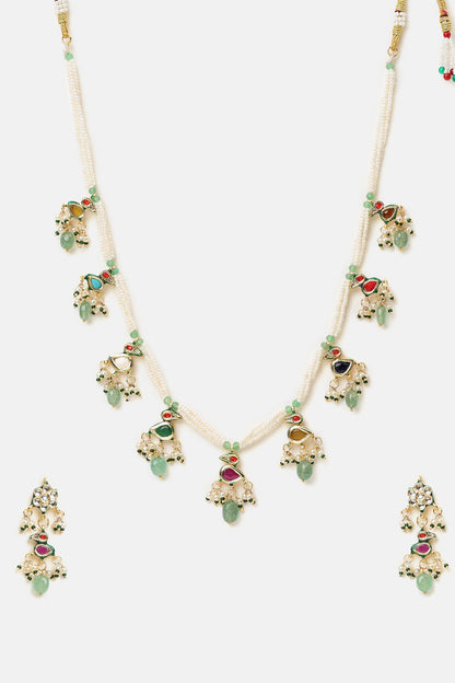 Kundan Pearl Embellished Necklace Set 