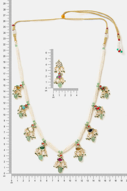 Kundan Pearl Embellished Necklace Set 