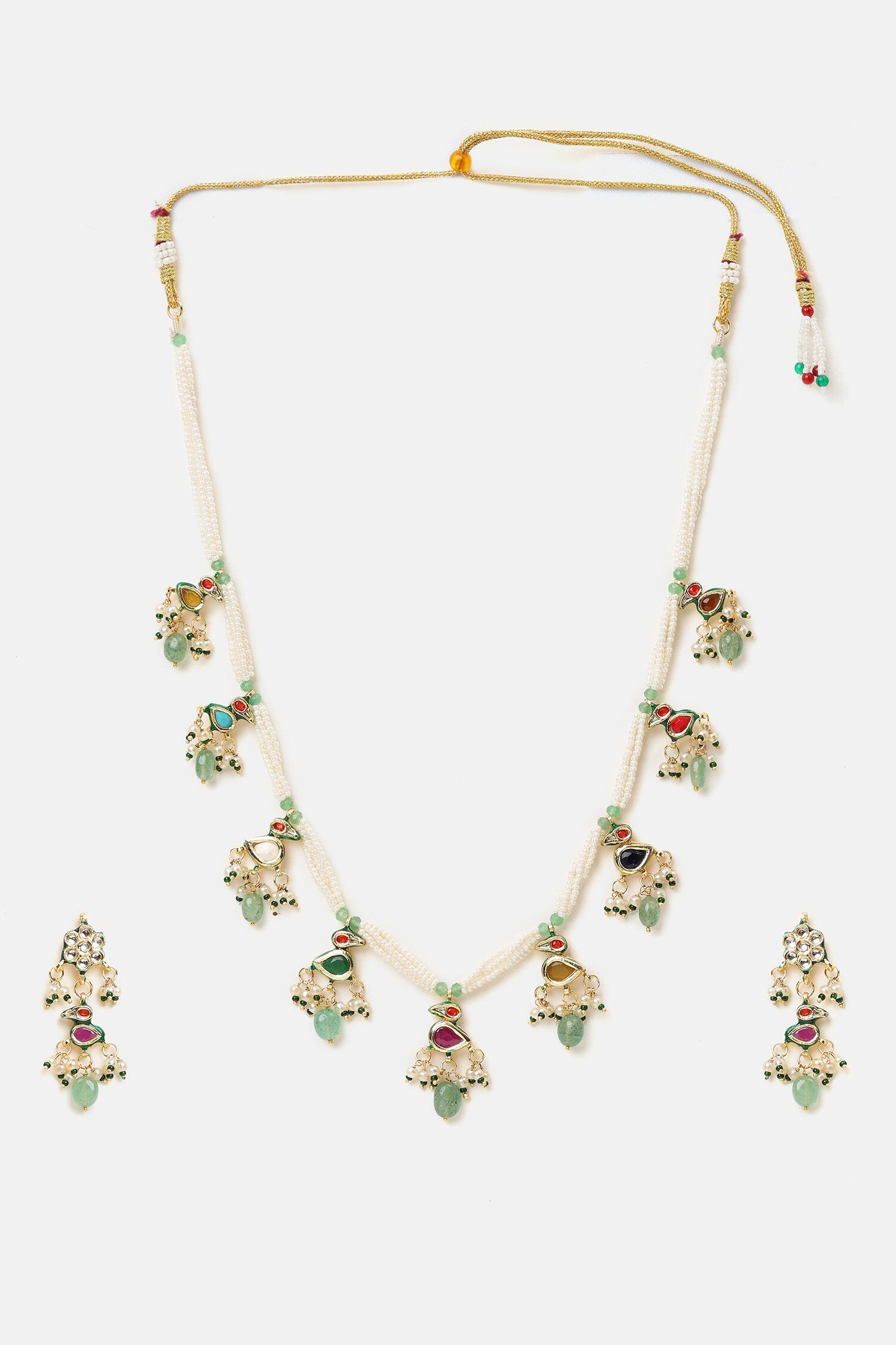 Kundan Pearl Embellished Necklace Set 