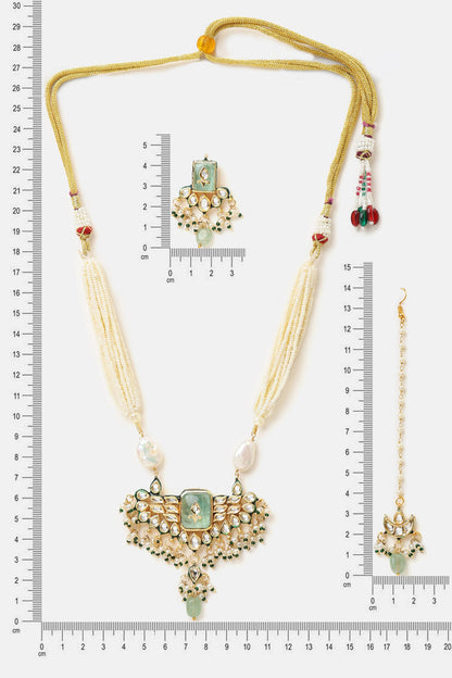 Kundan Pearl Embellished Pendant Necklace Set  