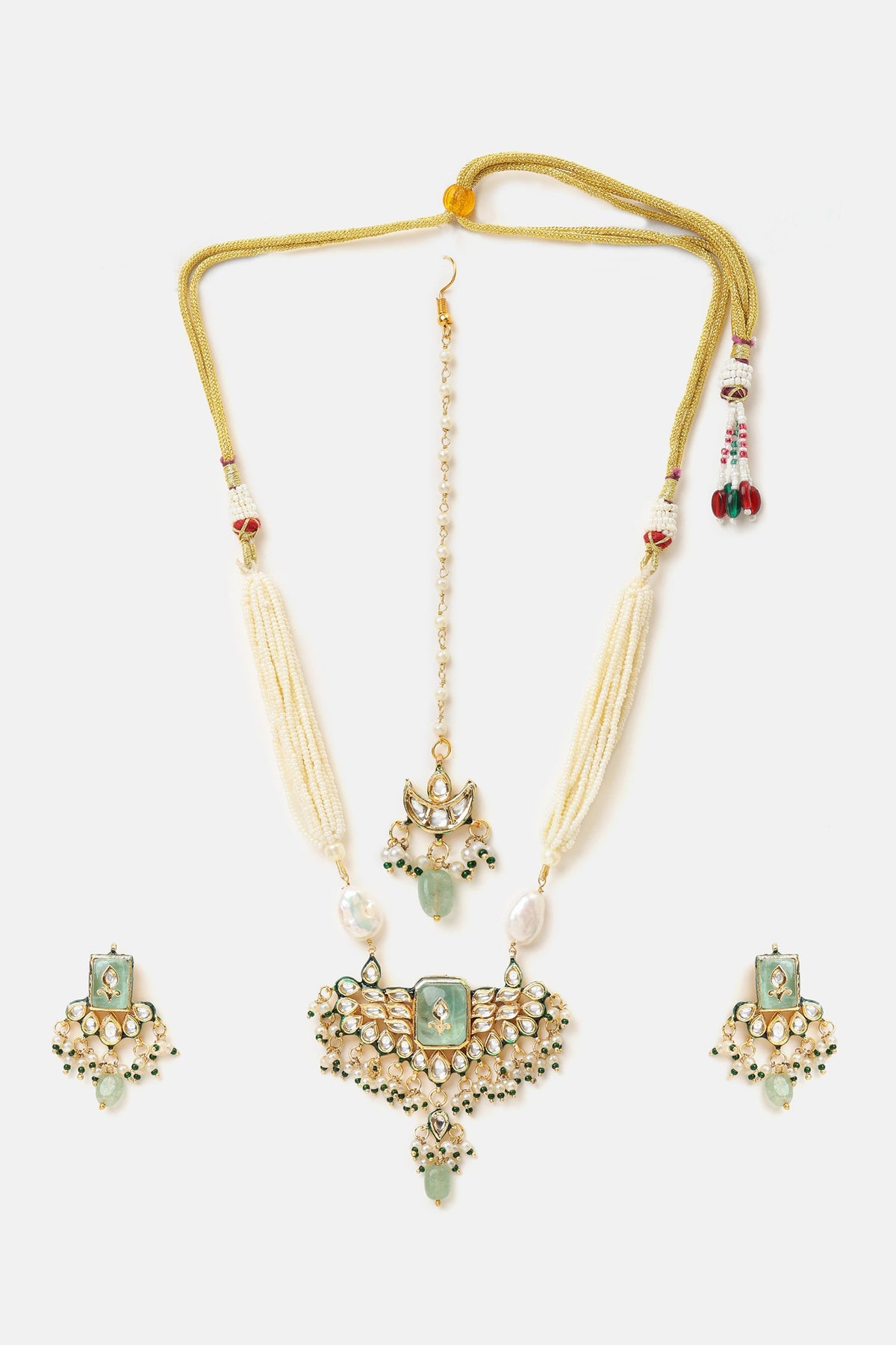 Kundan Pearl Embellished Pendant Necklace Set  