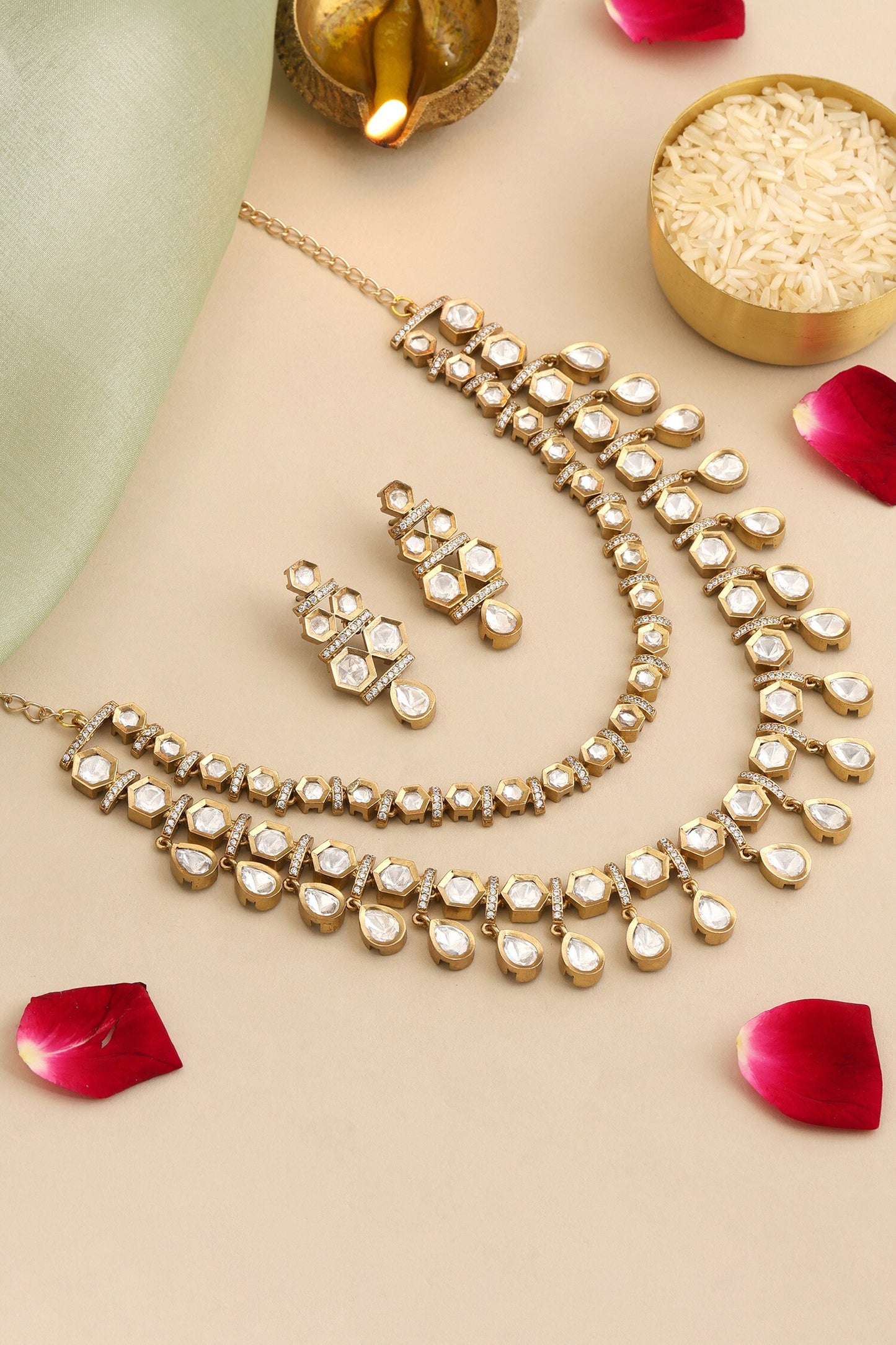 Layered Kundan Embellished Necklace Set 
