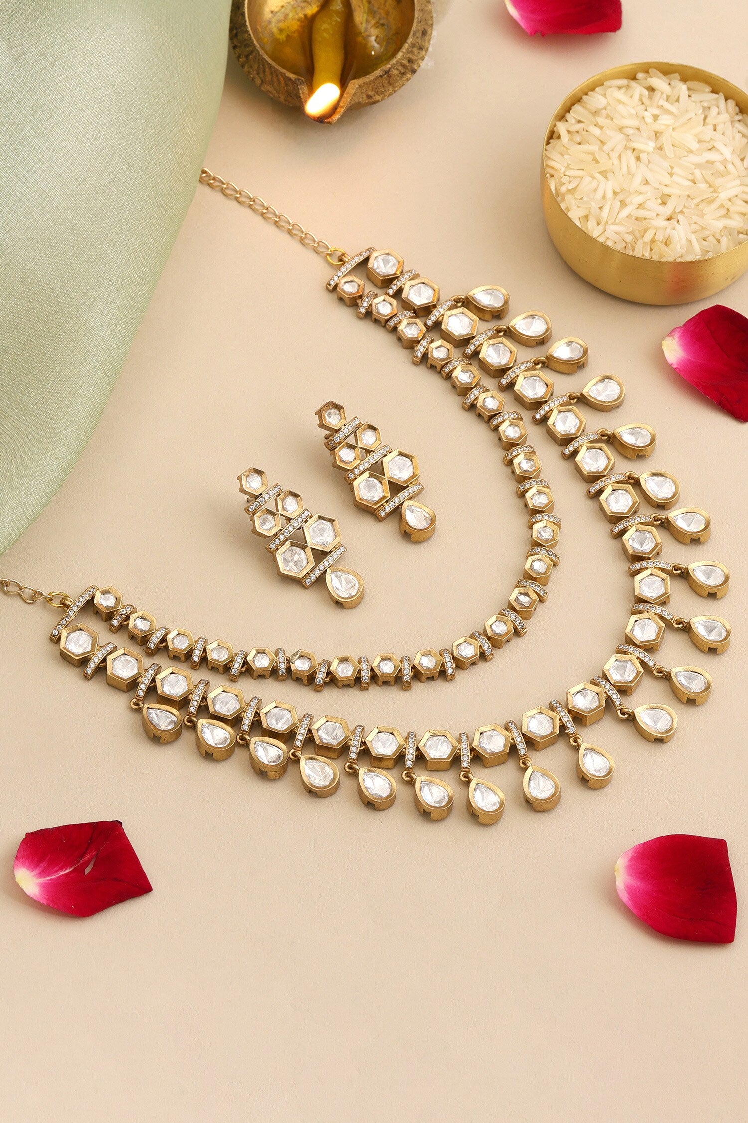 Layered Kundan Embellished Necklace Set 