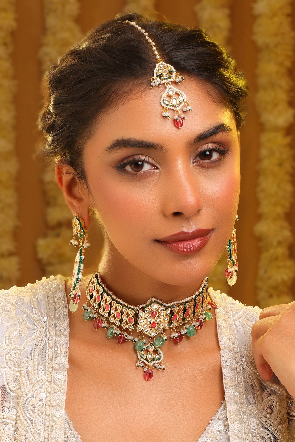 Kundan Embellished Choker Necklace Set 