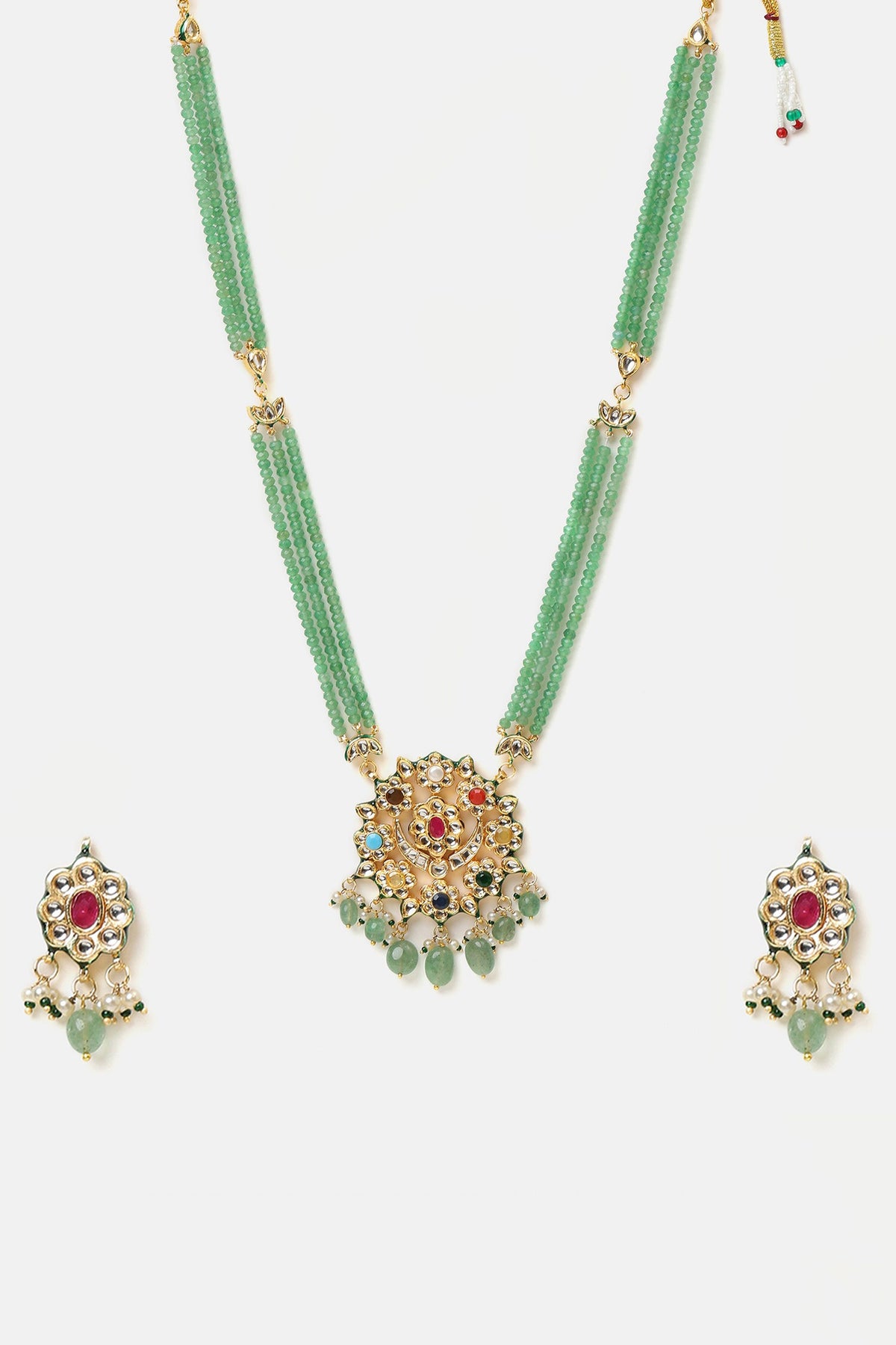 Kundan Embellished Layered Pendant Necklace Set 