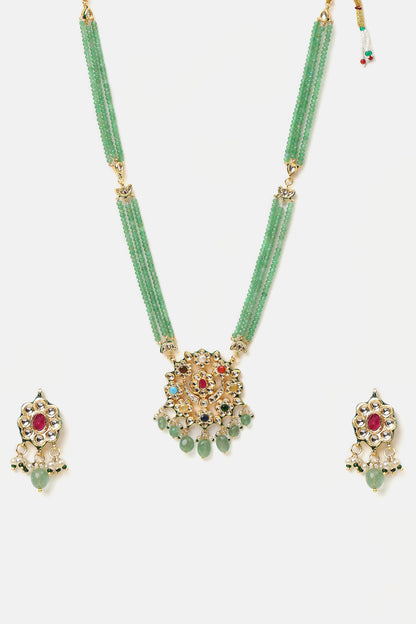 Kundan Embellished Layered Pendant Necklace Set 