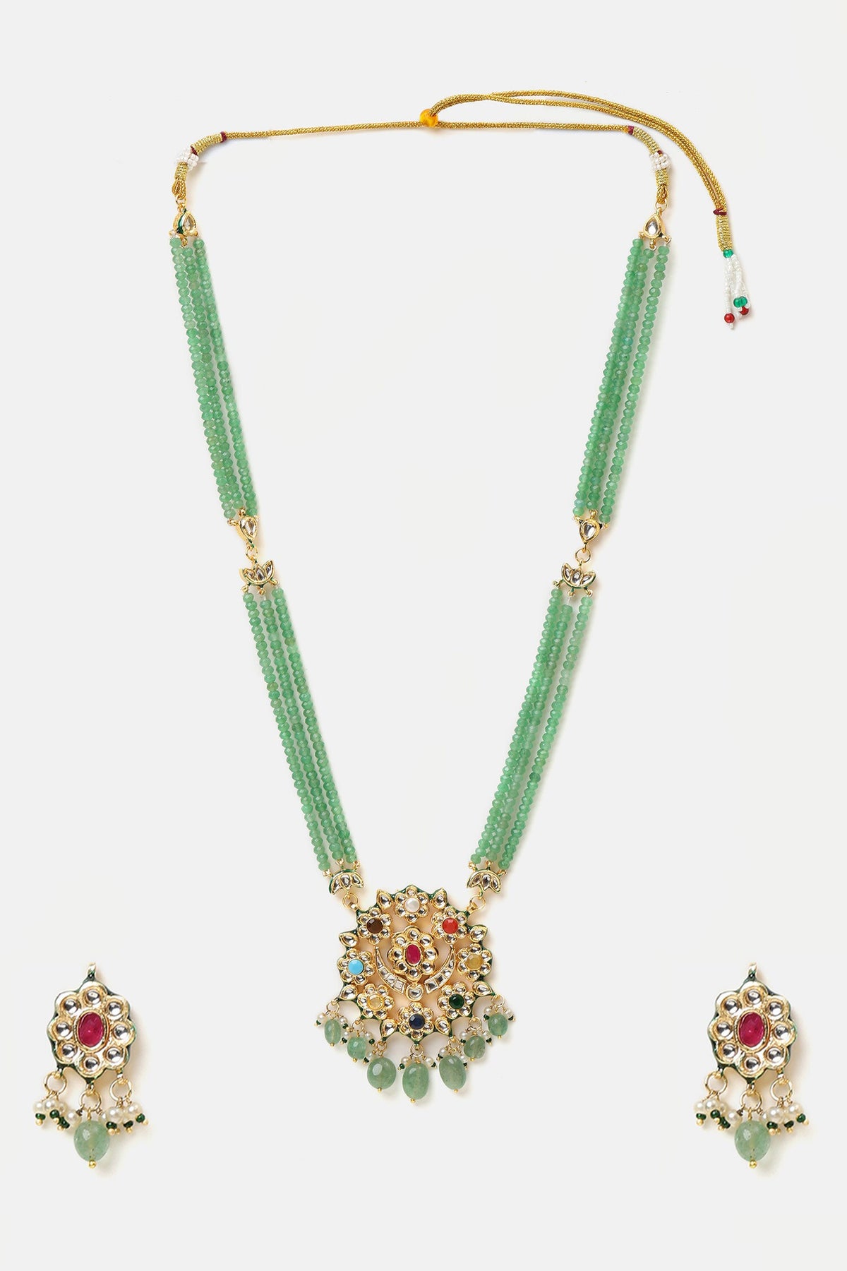 Kundan Embellished Layered Pendant Necklace Set 