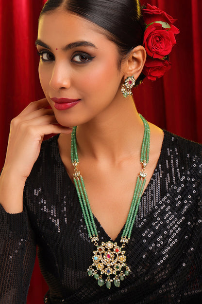 Kundan Embellished Layered Pendant Necklace Set 