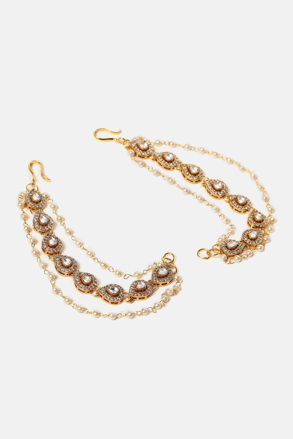 Kundan Pearl Embellished Pair of Ear Chains 