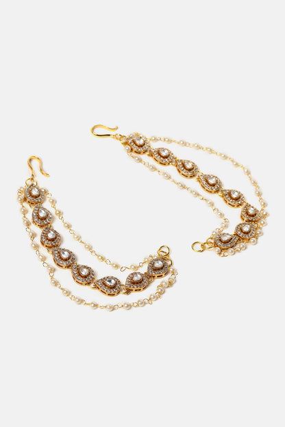 Kundan Pearl Embellished Pair of Ear Chains 