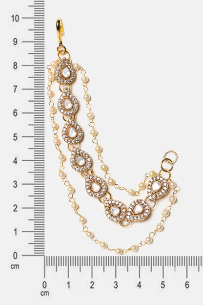 Kundan Pearl Embellished Pair of Ear Chains 