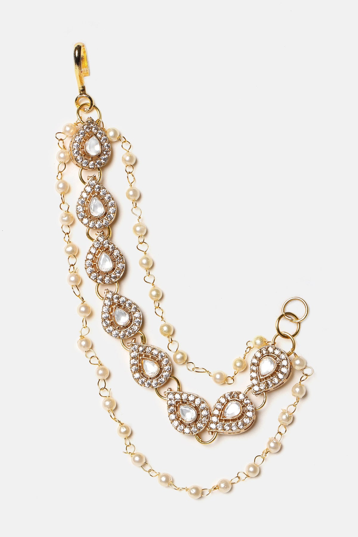 Kundan Pearl Embellished Pair of Ear Chains 