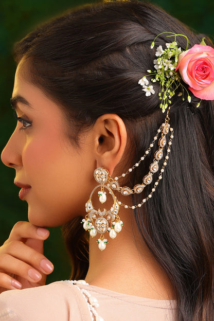 Kundan Pearl Embellished Pair of Ear Chains 
