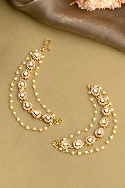 Kundan Pearl Embellished Pair of Ear Chains 