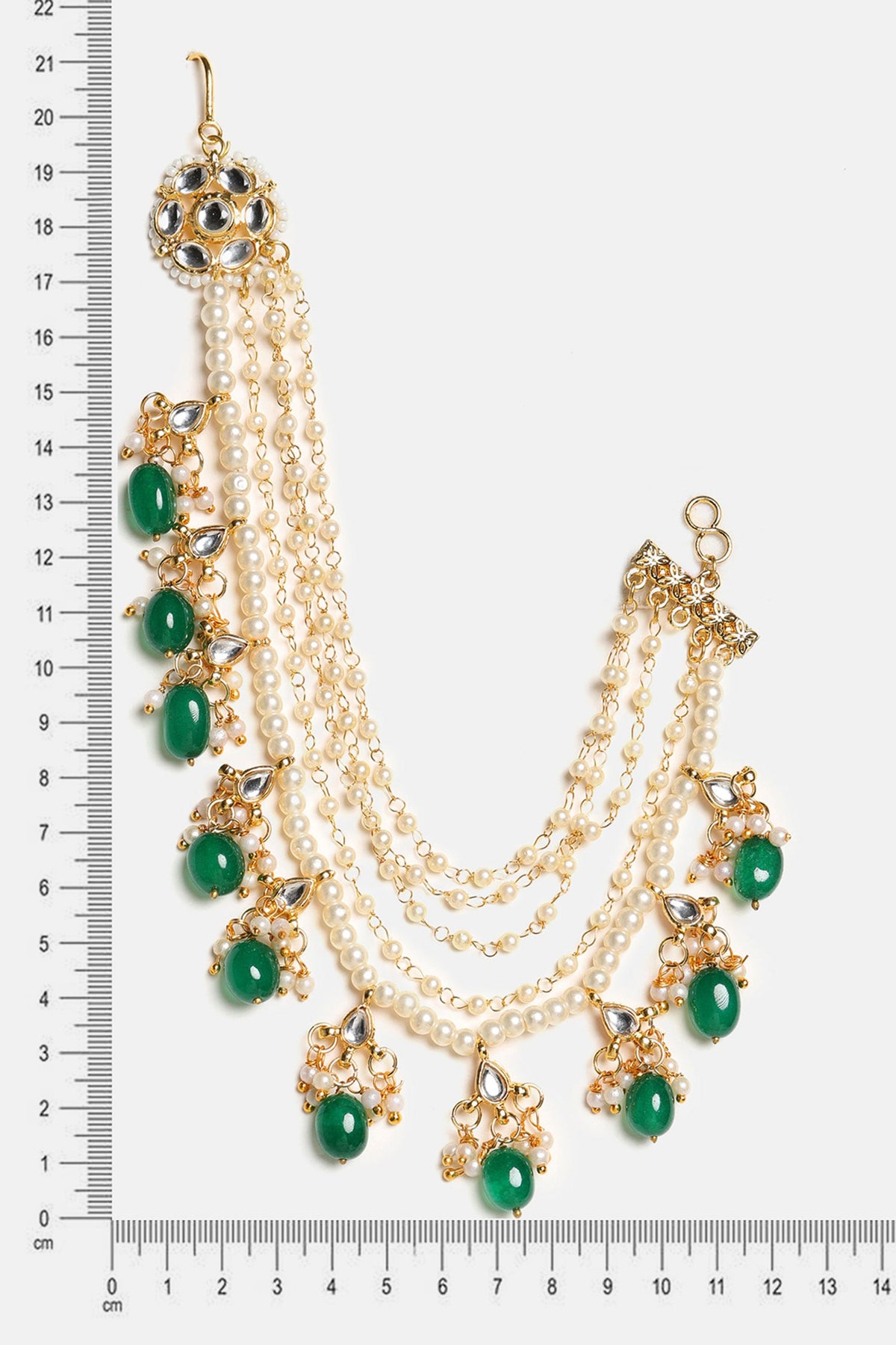 Kundan Pearl & Green Beads Pair of Ear Chains 