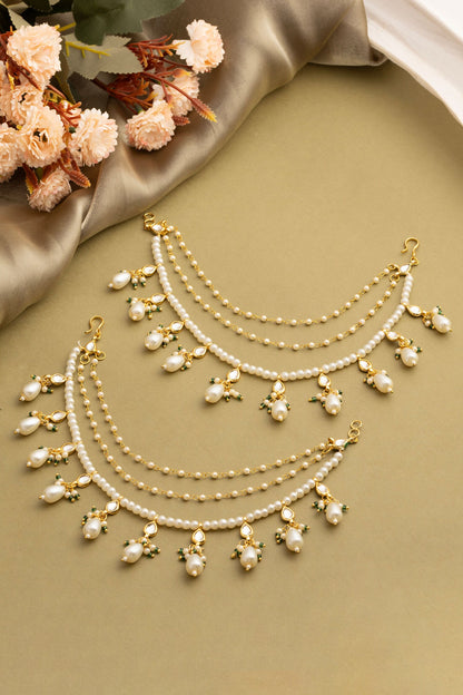 Handmade Kundan Pearl Pair of Ear Chains 