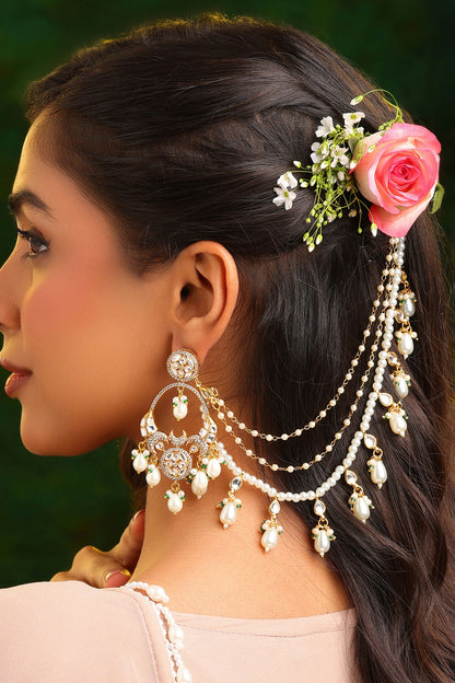 Handmade Kundan Pearl Pair of Ear Chains 