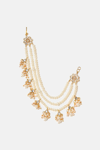 Handmade Kundan Pearl Pair of Ear Chain 