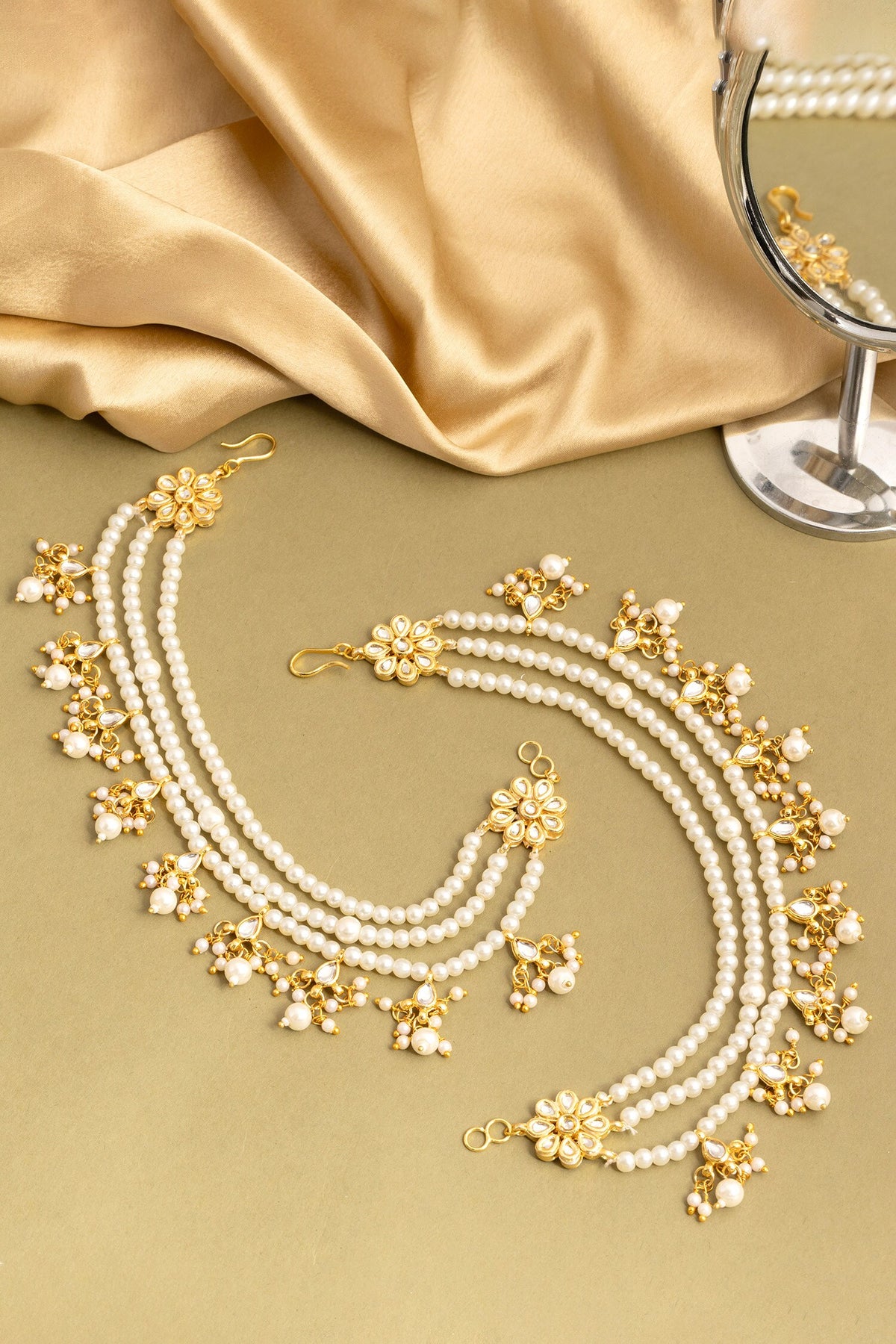 Handmade Kundan Pearl Pair of Ear Chain 