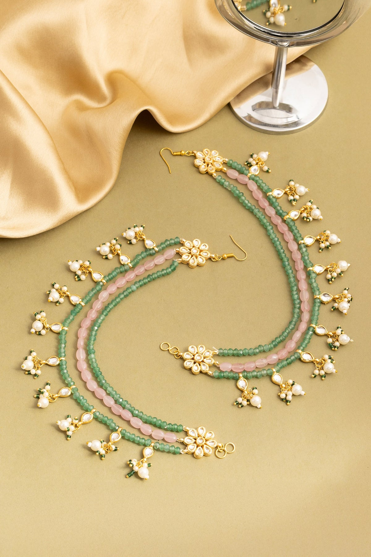 Kundan Pearl Beaded Pair of Ear Chain 