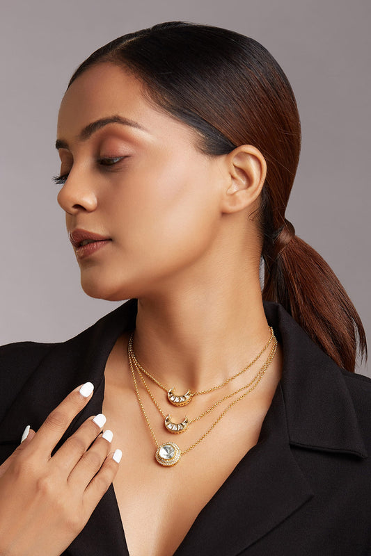 Hydro Moissanite Polki Studded Pendant Necklace 