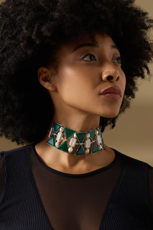 Elowyn Stone Embellished Cutwork Choker 
