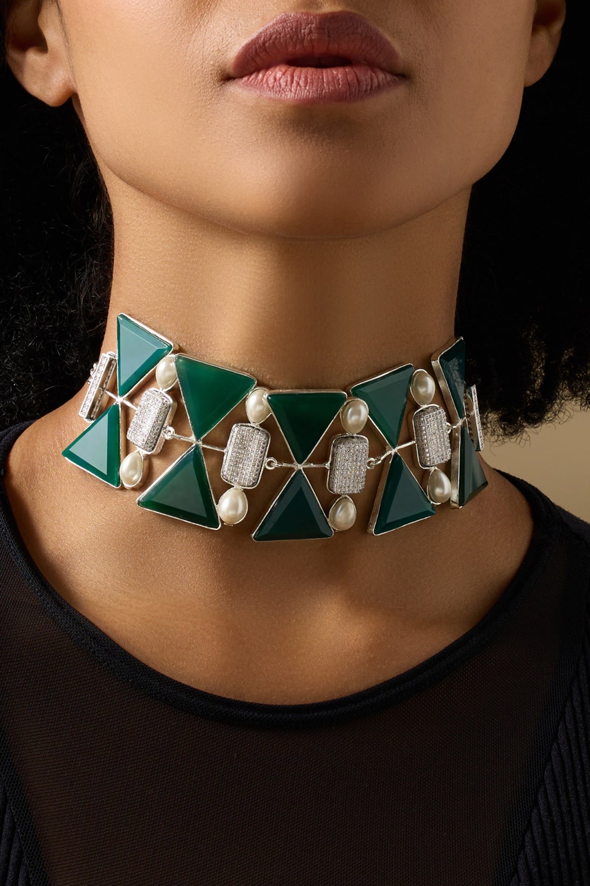 Elowyn Stone Embellished Cutwork Choker 