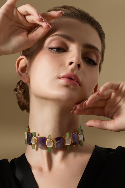 Xelene Stone Studded Cutwork Choker 