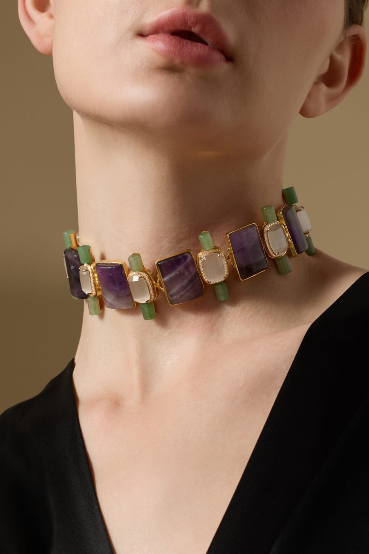 Xelene Stone Studded Cutwork Choker 