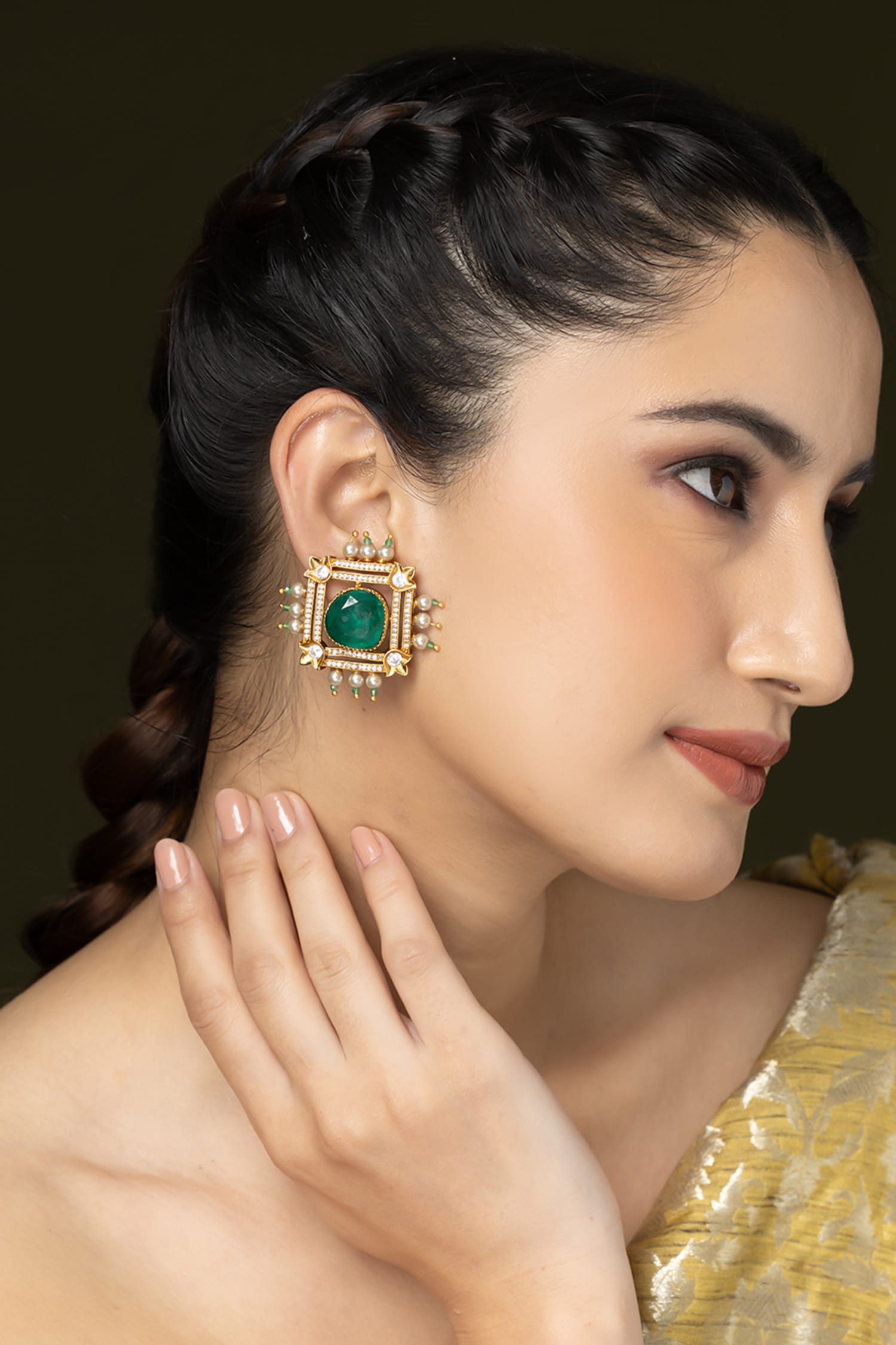 Emerald Square Shaped Studs 