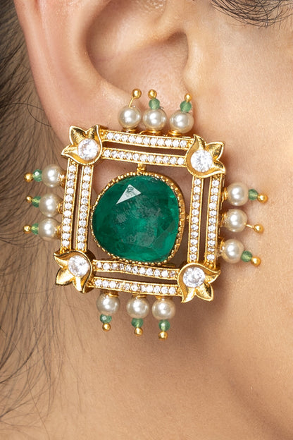 Emerald Square Shaped Studs 