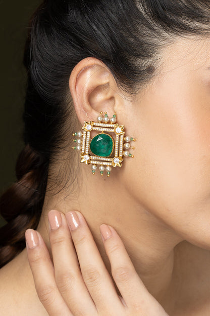 Emerald Square Shaped Studs 