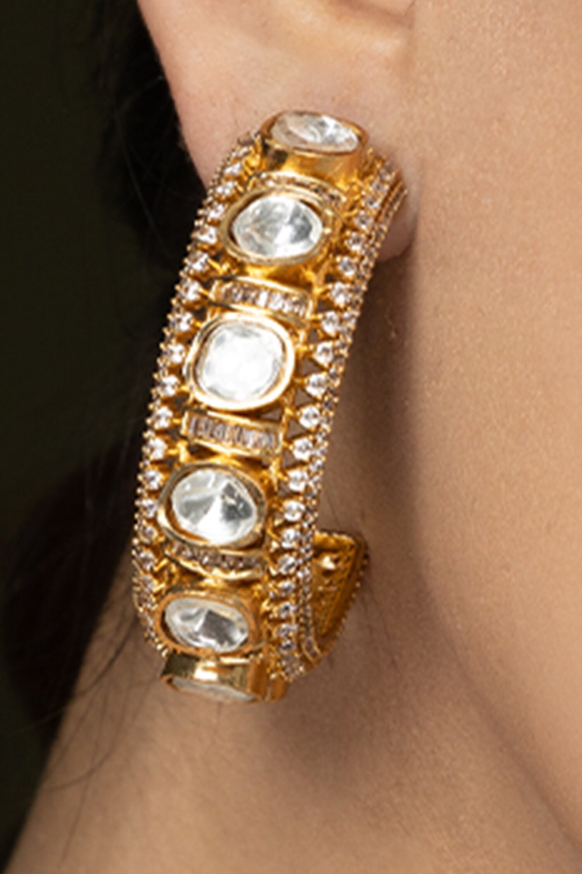 Polki Embellished Halo Hoops 