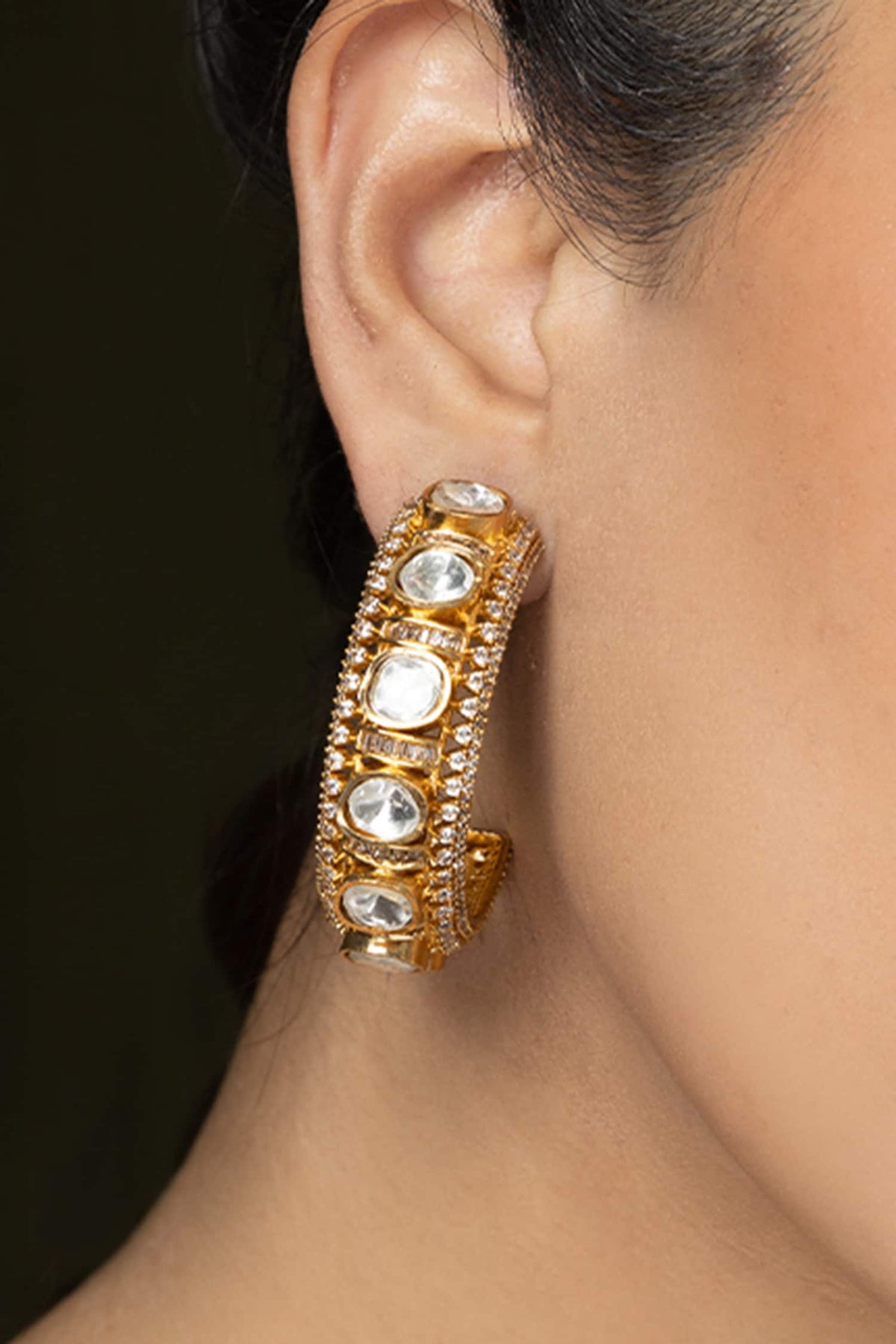Polki Embellished Halo Hoops 