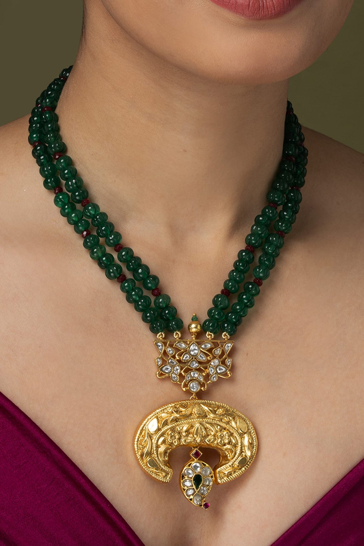 Mayura Green  Beaded Long Necklace 
