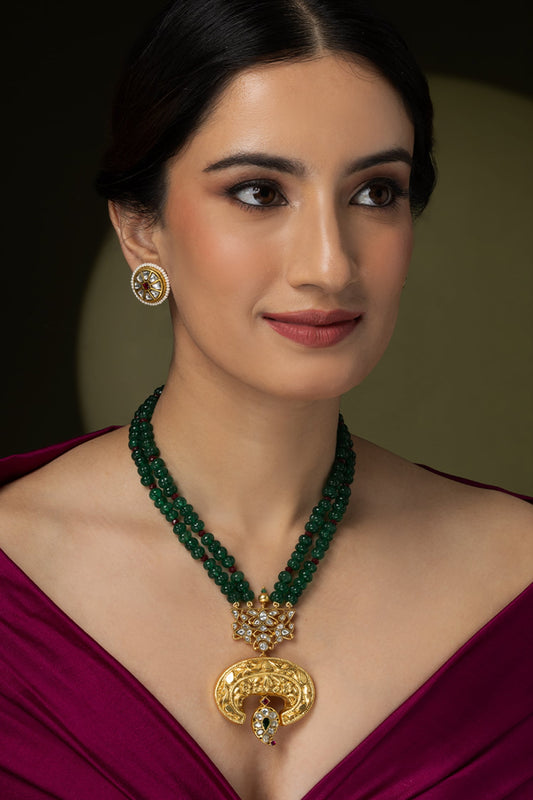 Mayura Green  Beaded Long Necklace 