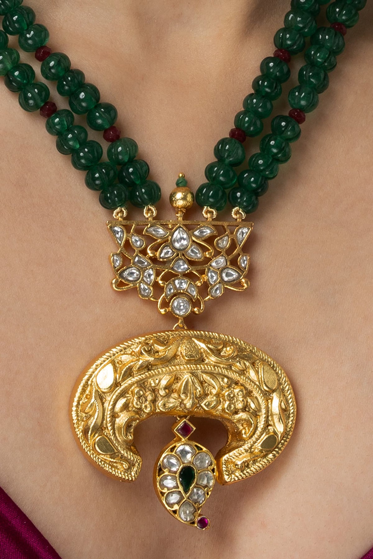 Mayura Green  Beaded Long Necklace 