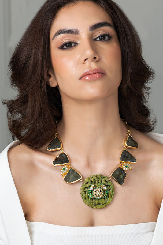Mint Green & Stone Long Necklace 