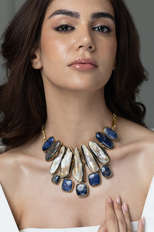 Intricate Pearl & Gemstone Embellished Necklace 